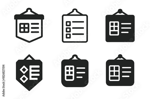 Calendar Icon Set. Hanging calendars and planners for easy access. Icon set. Set Logo of hanging calendars and planners for easy access: magnetic schedule