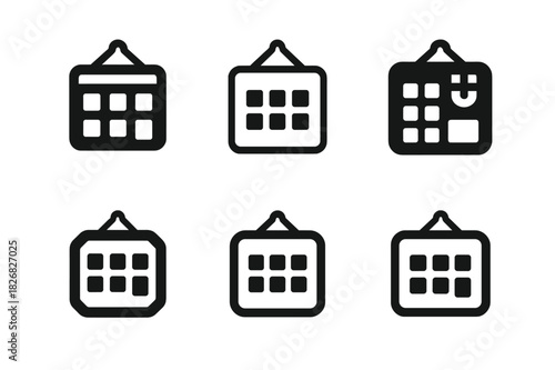 Calendar Icon Set. Hanging calendars and planners for easy access. Icon set. Set Logo of hanging calendars and planners for easy access: magnetic schedule