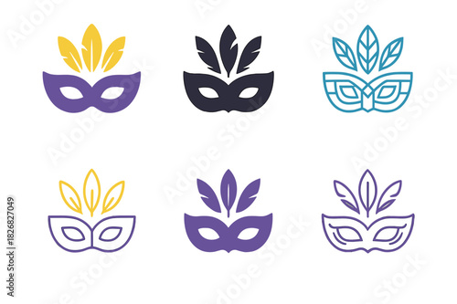 Carnival Logo Variations. Carnival celebration. Icon set. Set Logo of carnival celebration: masquerade mask and feathers. harmonious logo variations of the