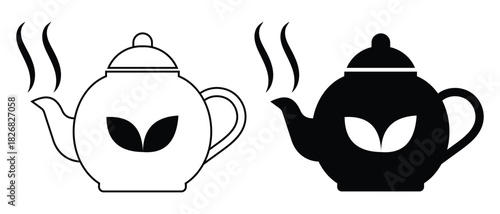 Teapot icon set, cafe beverage decorative elements. Traditional tea kettle icons, hot drink design, cooking pot concept. Vector illustration. eps 10