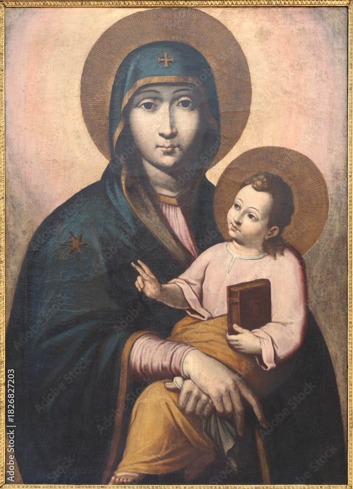Obraz premium SALZBURG, AUSTIRA - SEPTEMBER 7, 2025: The painting of Madonna in the church Franziskanerkirche by unknown artist.
