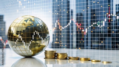 Global Financial Market Trends with Gold Globe and Coins