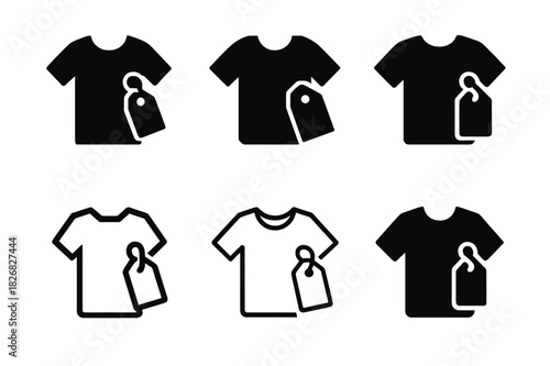 Clothing Logo Variations. Buying clothes. Icon set. Set Logo of buying clothes: T-shirt with price tag. harmonious logo variations of the same emblematic