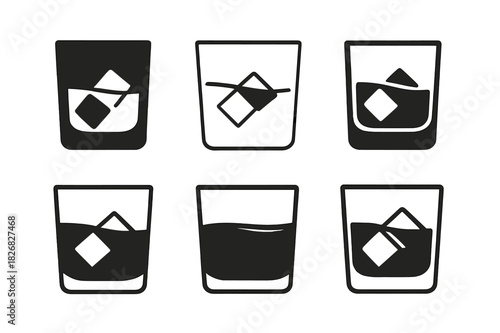 Cocktail Logo Variations. Cocktail culture. Icon set. Set Logo of Cocktail culture: Whiskey glass. harmonious logo variations of the same emblematic concept