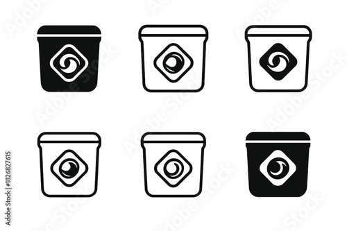 Compact Laundry Icon Set. Compact laundry appliances. Line icon set of compact laundry appliances: mini washing machine, tabletop dryer, handheld iron,