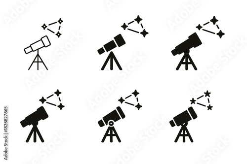 Constellation Logo Variations. Constellations. Icon set. Set Logo of constellations: telescope pointing at stars. harmonious logo variations of the same