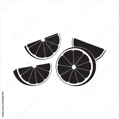 Citrus orange fruit and slices icon vector silhouette design