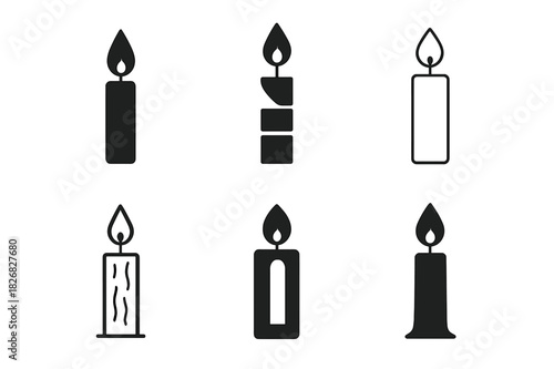Candle Logo Variations. candle. Icon set. Set Logo of candle: lit taper candle. harmonious logo variations of the same emblematic concept, each with different