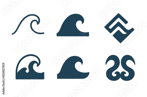 Ocean Logo Variations. Oceans. Icon set. Set Logo of Oceans: Wave. harmonious logo variations of the same emblematic concept, each with different artistic
