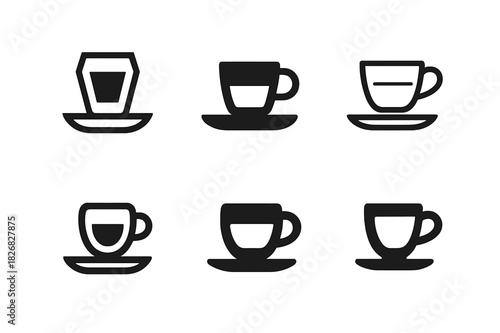 Caffeinated Drink Logos. Caffeinated Drinks. Icon set. Set Logo of Caffeinated Drinks: Espresso Shot. harmonious logo variations of the same emblematic