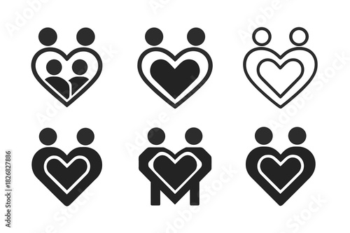 Unity Emblem Logos. Love and bonding through shared responsibilities (family, work). Icon set. Set Logo of love and bonding through shared responsibilities: