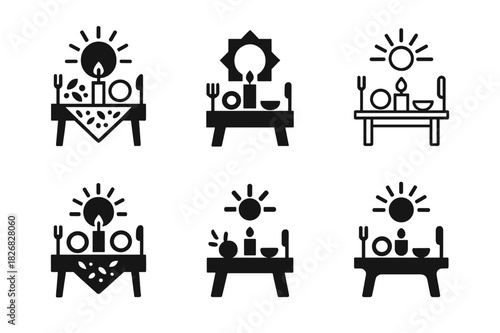 Summer Solstice Icon Set. summer solstice celebration and decor ideas. Icon set. Set Logo of summer solstice celebration and decor ideas: midsummer feast