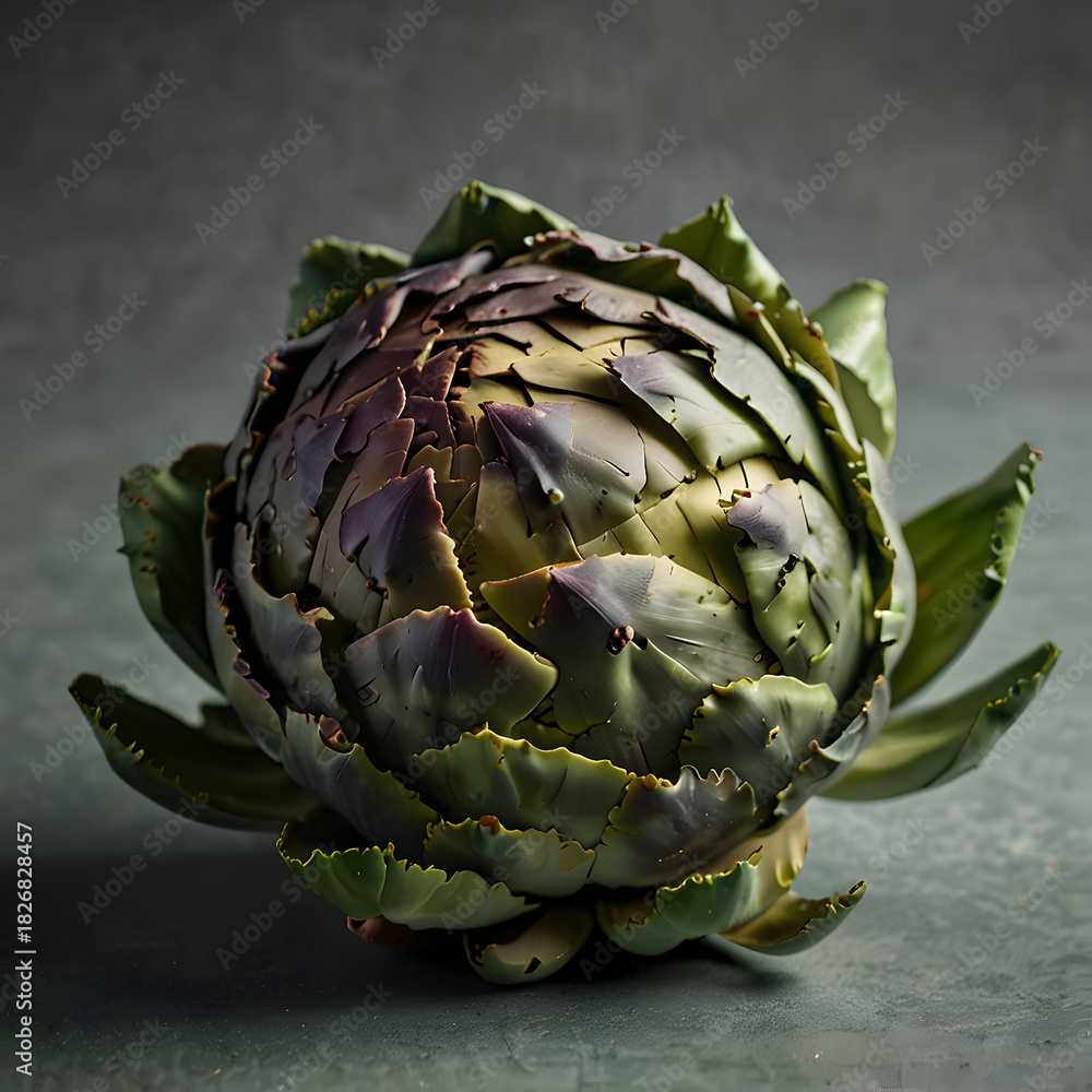 Fototapeta premium Fresh whole artichoke showcasing vibrant green hues and unique texture