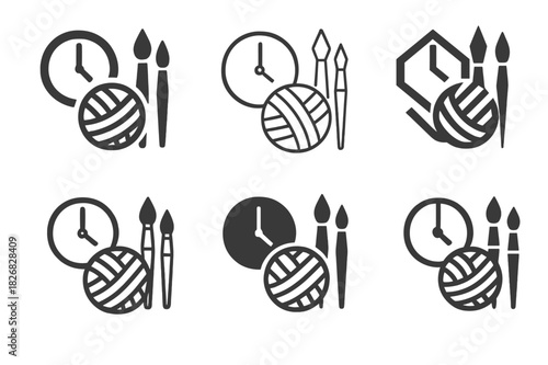 Hobby Toolkit Logo Variations. setting aside time for hobbies like painting or knitting. Icon set. Set Logo of setting aside time for hobbies like painting or