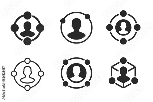 Digital Networking Icon Set. Social and digital networking. Icon set. Set Logo of social and digital networking: profile avatar surrounded by orbiting icons.
