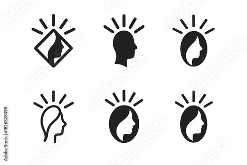 Radiant Skincare Icons. skin care. Icon set. Set Logo of skin care: radiant glow. harmonious logo variations of the same emblematic concept, each