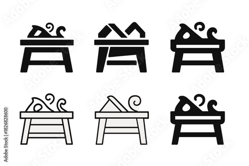 Carpenter Tools Icons. carpenter tools. Icon set. Set Logo of carpenter tools: workbench. harmonious logo variations of the same emblematic concept, each with