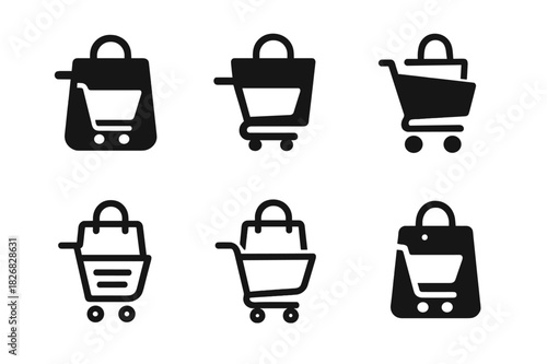 E-commerce Logo Variations. Online shopping cart UI. Icon set. Set Logo of e-commerce: shopping bag and cart icon. harmonious logo variations of the same