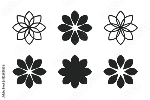 Nature Logo Set. Graphic design trends nature inspired design. Icon set. Set Logo of nature inspired design: blooming flower pattern. harmonious logo