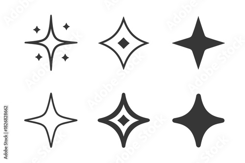 Glint Logo Variations. glint. Icon set. Set Logo of glint: sparkle burst icon. harmonious logo variations of the same emblematic concept, each with different