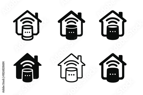 Smart Speaker Logos. Home automation. Icon set. Set Logo of home automation: smart speaker. harmonious logo variations of the same emblematic concept, each