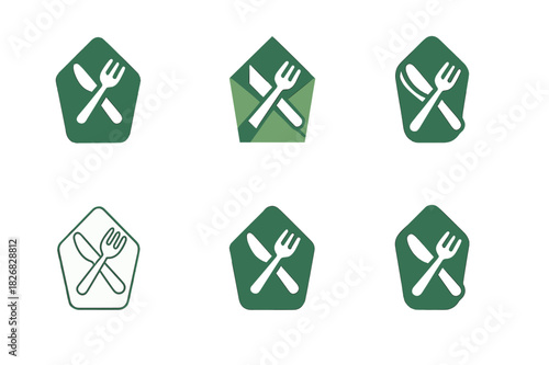 Eco Home Logo Set. Sustainable home products. Icon set. Set Logo of eco home item: cloth napkin and utensil wrap. harmonious logo variations of the same