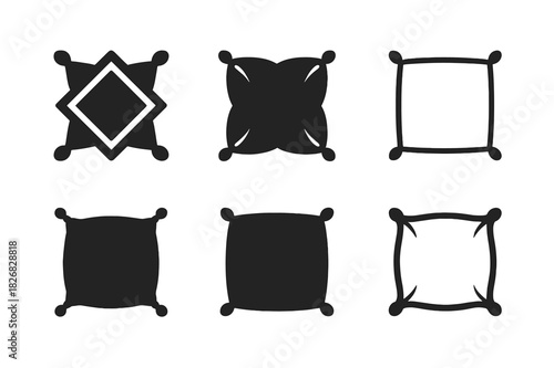 Pillow Icon Variations. Pillows and cushions. Icon set. Set Logo of pillows and cushions: decorative tassel pillow. harmonious logo variations of the same