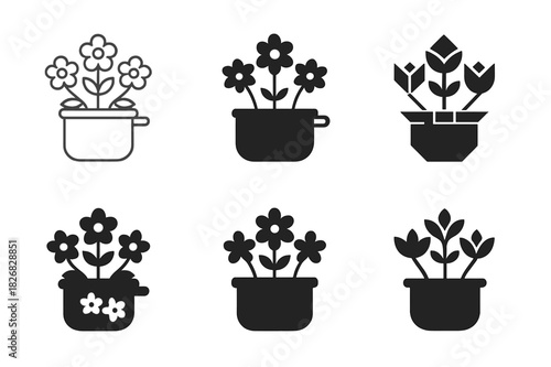 Edible Flower Icons. Cooking with edible flowers. Icon set. Set Logo of cooking with edible flowers: edible flower arrangement. harmonious logo variations of