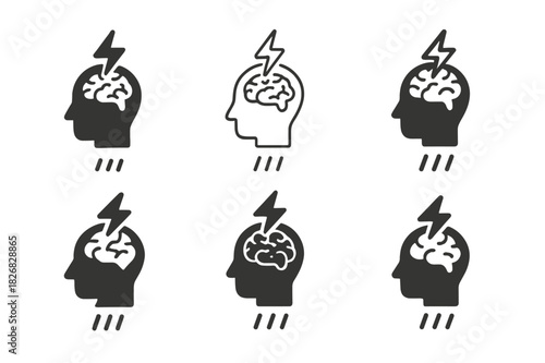Emotional Exhaustion Icons. Emotional exhaustion. Icon set. Set Logo of emotional exhaustion: overworked mind symbol. harmonious logo variations of the same