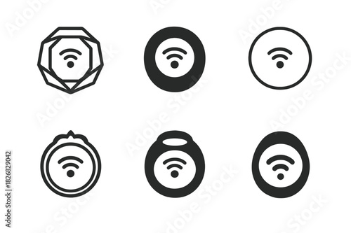 Smart Ring Logos. Smart rings. Icon set. Set Logo of smart rings: NFC-enabled ring. harmonious logo variations of the same emblematic concept, each with