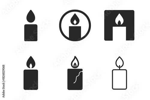 Candle Icon Set. candle. Icon set. Set Logo of candle: spiritual candle. harmonious logo variations of the same emblematic concept, each with different