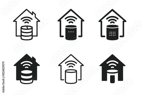 Smart Speaker Logos. Home automation. Icon set. Set Logo of home automation: smart speaker. harmonious logo variations of the same emblematic concept, each