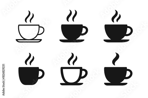 Espresso Logo Variations. Espresso cup. Icon set. Set Logo of steaming espresso cup. harmonious logo variations of the same emblematic concept (Symmetrical