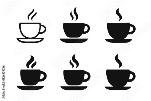 Espresso Logo Variations. Espresso cup. Icon set. Set Logo of steaming espresso cup. harmonious logo variations of the same emblematic concept (Symmetrical