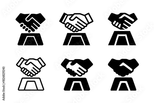 Ethical Mining Logos. Conflict minerals and ethical sourcing in mining. Icon set. Set Logo of ethical mining: handshake over mine. harmonious logo variations