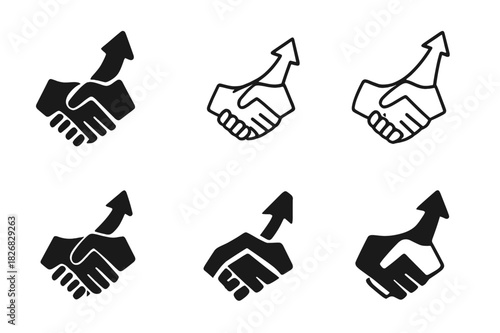 Entrepreneur Logo Variations. Entrepreneurial spirit. Icon set. Set Logo of entrepreneurial spirit: handshake forming upward graph. harmonious logo variations
