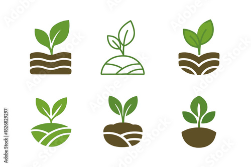 Sustainable Agriculture Icons. Sustainable use of agricultural land and soil health. Icon set. Set Logo of sustainable use of agricultural land and soil
