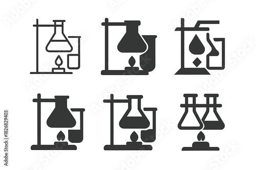 Science Logo Collection. Science experiment setup. Icon set. Set Logo of science experiment setup: laboratory flask and beaker. harmonious logo variations of