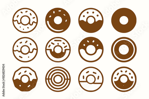 Donut Logo Variations. Fast Food. Icon set. Set Logo of Fast Food: Donut. harmonious logo variations of the same emblematic concept, each with different