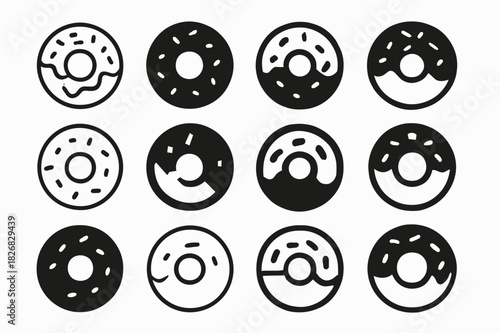 Donut Logo Variations. Fast Food. Icon set. Set Logo of Fast Food: Donut. harmonious logo variations of the same emblematic concept, each with different