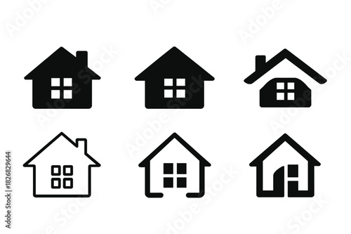 Home Design Logos. Home exterior design and curb appeal. Icon set. Set Logo of home exterior design and curb appeal: roofline silhouette. harmonious logo