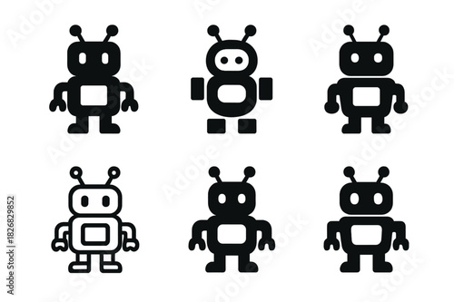 Kids Tech Logos. Technology for kids. Icon set. Set Logo of technology for kids: Robot toy with antenna. harmonious logo variations of the same emblematic