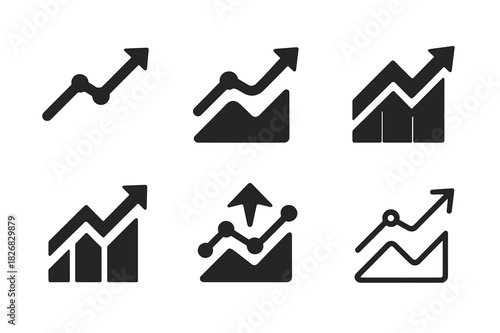Financial Logos Collection. Stock markets and financial trading floors. Icon set. Set Logo of stock markets and financial trading floors: Line graph with arrow
