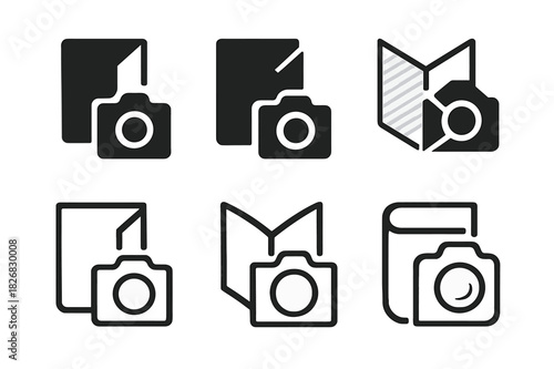 Magazine Camera Logo Set. Magazine photography. Icon set. Set Logo of magazine photography: glossy print camera icon. harmonious logo variations of the same