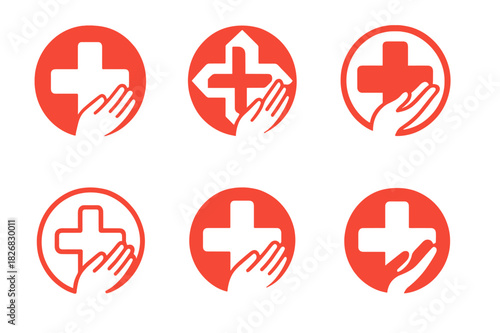 First Aid Icons. First aid training courses. Icon set. Set Logo of first aid: emergency response symbol. harmonious logo variations of the same emblematic