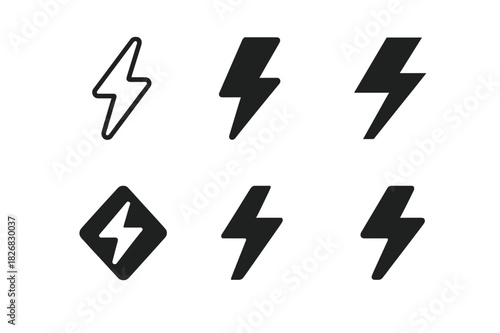 Flash Sale Icons. flash sale poster. Icon set. Set Logo of flash sale poster: lightning bolt. harmonious logo variations of the same emblematic concept, each