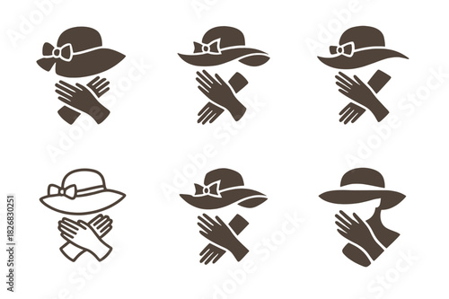 Elegant Fashion Icon Set. Fashion for special occasions (weddings, galas). Icon set. Set Logo of Fashion for special occasions (weddings, galas): elegant hat