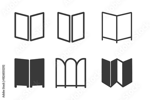 Folding Screen Logos. Folding Screen. Icon set. Set Logo of Folding Screen: Partition Wall. harmonious logo variations of the same emblematic concept (Stylized