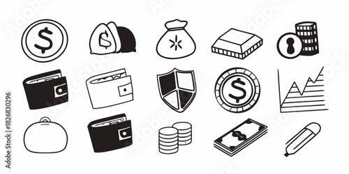 A collection of hand-drawn doodle-style medical and healthcare icons, including a stethoscope, ambulance, and heart symbol, isolated on a white background