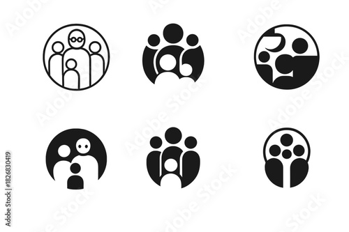 Age-Inclusive Logo Set. Age-Inclusive Marketing. Icon set. Set Logo of Age-Inclusive Marketing: diverse group of people of different ages in unity circle.